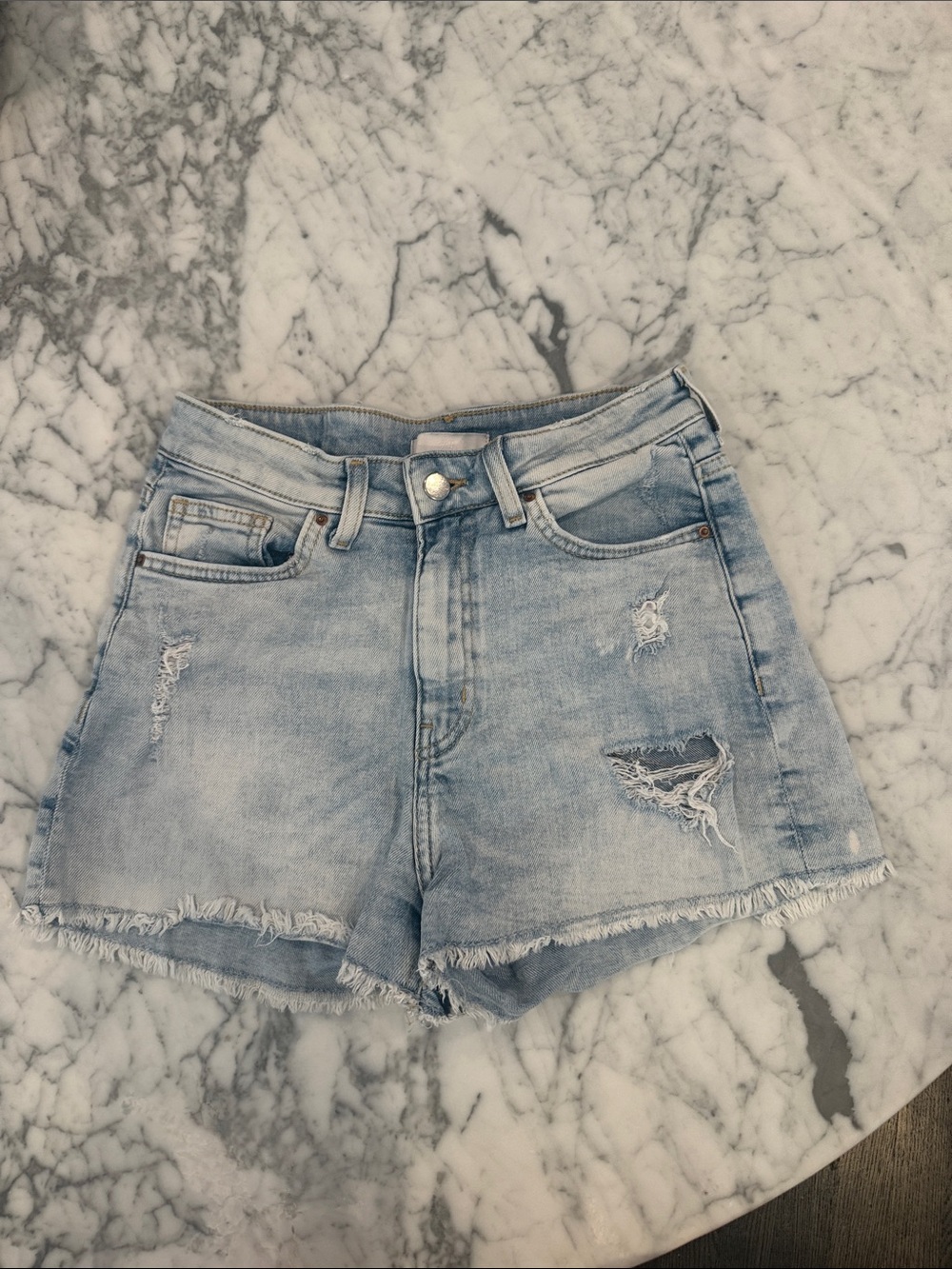 H&M Light Blue Distressed High-Rise Denim Shorts